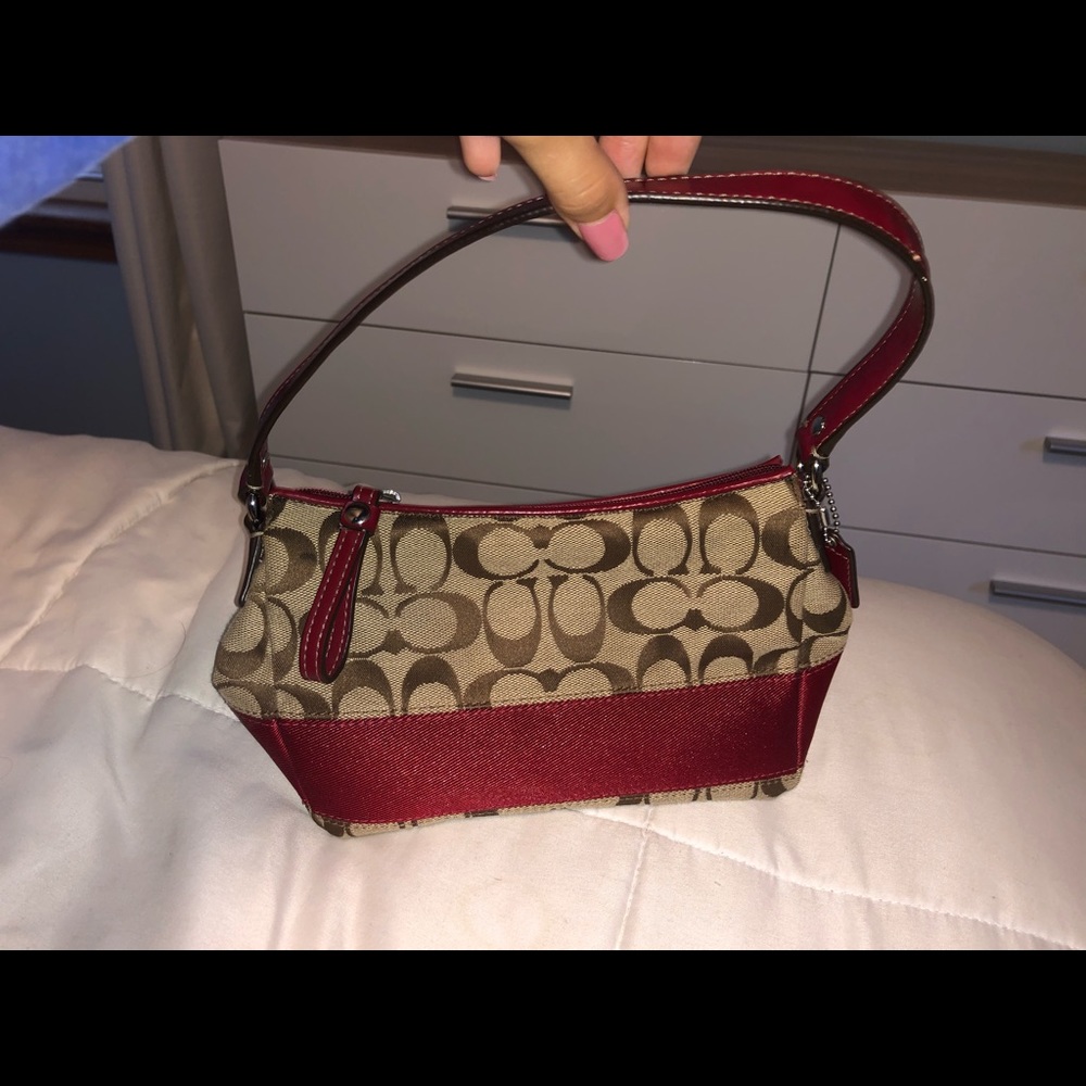 Red and brown coach purse